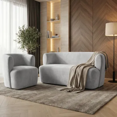 Produktbild von BEAUTYSOFA | Skandinavisches Sofa Set NORI – 2-Sitzer Sofa und Sessel | Modernes Polstermöbel Set in Hellgrau