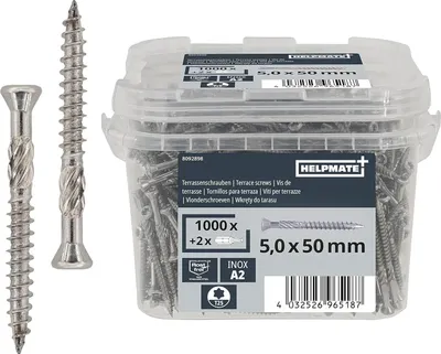 Produktbild von HELPMATE - Terrassenschrauben Edelstahl A2 Rostfrei - Dielenschrauben + 2 T25 Bits - Terrassendielen Schrauben für Außenbereich (Terrassenbau, Gartenhäuser, Bauholzkonstruktionen etc.)
