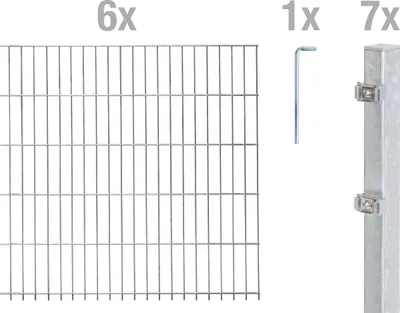 Produktbild von Alberts Doppelstabmattenzaun 8-6-8, Matten 2,50 m, Höhe 1,43 m, Länge 15 m, feuerverzinkt, Zaun als Komplettset, Pfosten mit Abdeckleiste 60x40 mm