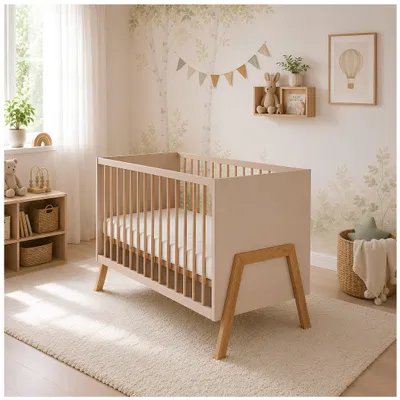 Produktbild von Baby-Delux Babybett Kinderbett 60x120 Juna Kaschmir-Beige Kiefernholz Schutzgitter