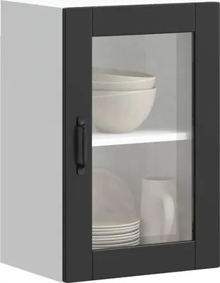 Produktbild von "2026 Promotion" Küchen-Hängeschrank - mit Stauraum - mit Glastür Porto Schwarz - Mehrzweckschrank CC31340