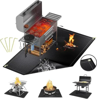 Zdjęcie produktu dla Mata pod grill ochrona podłogi 152x115 cm, z otworami, wodoodporna i olejoodporna, do grilowania