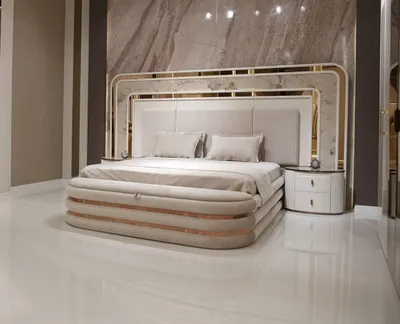 Produktbild von Weißes Schlafzimmer-Set aus Holz mit Bett, Nachttischen und Bank