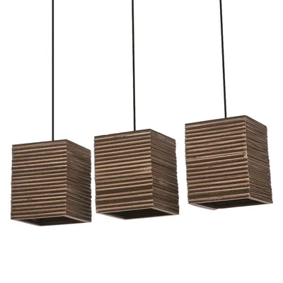 Immagine prodotto di LEDVANCE lampada a sospensione a 3 luci Decor Cardboard Square marrone in cartone ondulato, E27, lunghezza 830 mm, paralume in materiale riciclato, sostenibile grazie alla sorgente luminosa sostituibile, facile installazione