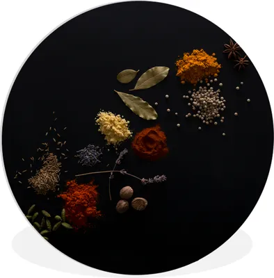 Produktbild von MuchoWow® Rundes Wandbild - Runde Bilder Kräuter - Schwarz - Gewürze - Küche - Kochen Ø 60 cm Kreis Wanddekoration Kunststoff - Wandkreis - Wandschmuck - Wand Kreis - Das Schlafzimmer - Die Bilder - Wandmalerei - Kunst für das Haus - das Plastik