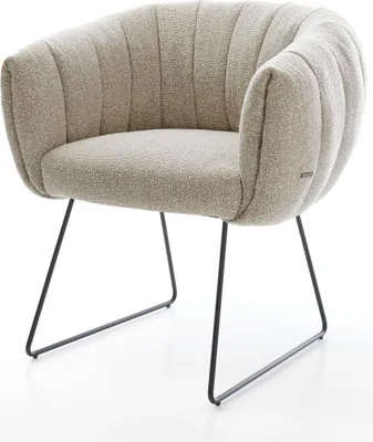 Produktbild von DELIFE Esszimmerstuhl Jada-Flex Webstoff Soft Beige Kufengestell Schwarz Taschenfederkern