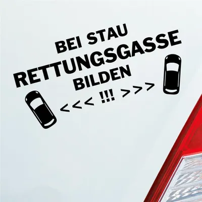 Produktbild von Auto Aufkleber Bei Stau Rettungsgasse bilden! Feuerwehr Leben retten 19x9 cm Schwarz Glanz Sticker Heckscheibenaufkleber