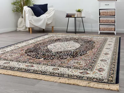 Produktbild von Steffensmeier Kurzflor Teppich Riad | Wohnzimmer | Orient | Pflegeleicht | Kirman Schwarz, Größe: 135x195 cm