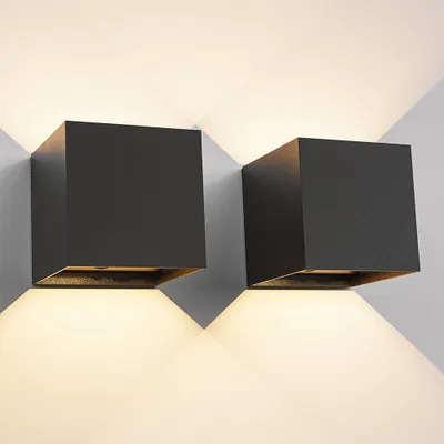 Image de HOFTRONIC - Applique murale Kansas à piles 3W IP44 3000K Noir lot de 2
