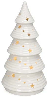 Produktbild von LED Porzellan Weihnachtsbaum weiß, Winterdeko in 13,5 x 25,5 cm
