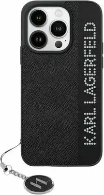 Image de Karl Lagerfeld Saffiano Rhinestones & Charm Case pour Iphone 15 / 14 / 13 - Noir
