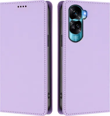 Image de Etui en cuir pour Honor 90 Lite, étui magnétique en cuirPolyuréthaneavec support Violet clair