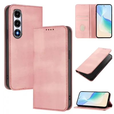 Produktbild von Handyhülle für ZTE Blade A77 5G, Vintage Leder RFID Schutz Kartenfach Standfunktion Magnetische Klapphülle Pink