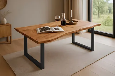 Produktbild von Esstisch Baumkante massiv Akazie natur 160 x 85 schwarz QUINN