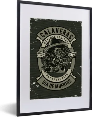 Produktbild von MuchoWow® MuchoWow® Gerahmtes Poster Skelett - Pistole - Hut - Retro 30x40 cm - Poster mit zchwarzem Bilderrahmen - Wandposter Schlafzimmer