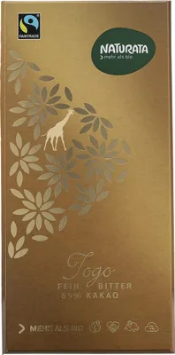 A chocolate bar wrapper with decorative elements and branding.