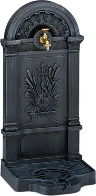 Obrázek produktu pro Stojanová fontána Relaxdays, antický styl, rozměry: 82,5 x 39 x 33 cm, nostalgický vzhled, do zahrady, na terasu, s kohoutkem, s nádržkou, stojící, šedá