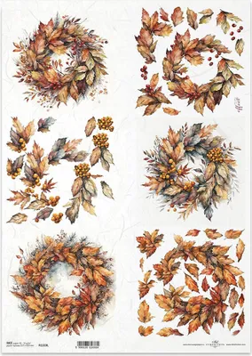 Image de Papier de riz pour découpage A3 ITD-1333L Feuille d'automne Fleurs