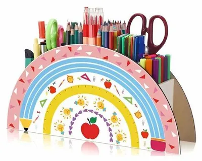 Produktbild von Kinderpennenhouder aus Holz, Regenbogenfarben, multifunktionaler Tischorganizer für Kinder, Klassenzimmerorganisation