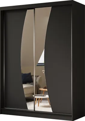 Produktbild von ALTDECOR Kleiderschrank mit Spiegel und Schiebetüren VOXI, kugelgelagerte Führungsschienen und Aluminium-Leisten, LED-Beleuchtung (weiß + 16 Farben) und Fernbedienung 160 cm Schwarz
