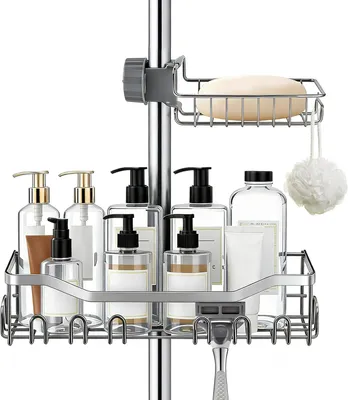 Image de Étagères de douche, lot de 2, en acier inoxydable, diamètre 16 mm - 25 mm, pour salle de bain