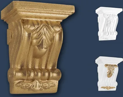 Produktbild von MARBET DESIGN Stuckkonsolen Styropor weiß & gold - Barocke Wandkonsolen Stuck Dekorbau Akanthus Wanddekoration - Mediterrane Wandgestaltung Konsole Ornament Gesimse Wandelement (K-01 supergold)