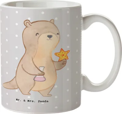 Produktbild von Mr. & Mrs. Panda Kaffeebecher Meeresbiologe Herz - Grau Pastell - Geschenk, haferl, Meeresforscher, Studium, Teetasse, Naturwissenschaftler, Kaffeetasse, Tasse, Becher
