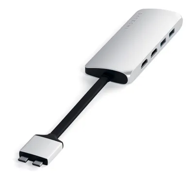 Image de Satechi, Hub USB-C 2 ports multi-ports PD 60W Ethernet Dual HDMI 4K 5 Gbps, argenté