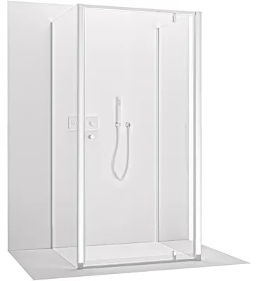 Zdjęcie produktu dla CERANO – Kabina prysznicowa trójścienna Ferri U L/P – 5 mm – chrom, szkło przezroczyste – 90 x 90 x 195 cm – z drzwiami obrotowymi