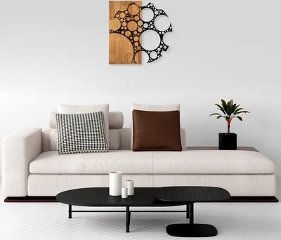 Image de Wallity, MA- SKL2268, Couleur noyer,Noir, Autres décorations pour la maison, 58 x 58 cm, 50% bois (épaisseur : 3 cm) / métal (épaisseur : 1