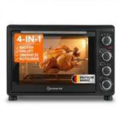 Immagine prodotto di Forno compatto Sommertal da 30 litri con spiedo rotante e ventilazione, 1500W, ideale per grigliare pollo, cuocere al forno, grigliare e preparare pizze. Perfetto come forno da campeggio, con temperatura regolabile da 100 a 230°C, e accessori inclusi