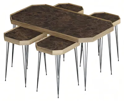 Image de Elégante table basse en bois marron avec tables d'appoint de style