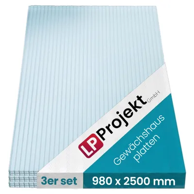 Produktbild von LP Projekt Kunststoff 3 x Polycarbonat-Doppelwandplatten, 16/20-98 x 250 cm (7.35 m²), klar und UV-beständig,extra stark, Mehrwandplatten für Dach
