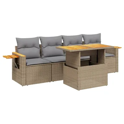 Produktbild von 5-tlg. Garten-Sofagarnitur mit Kissen Beige Poly Rattan