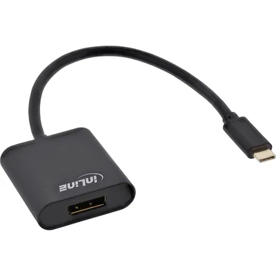 Produktbild von InLine USB Display Konverter, USB-C Stecker zu DisplayPort 4K/60Hz schwarz, 0,2 m, USB Typ-C, DisplayPort, Männlich, Weiblich, Gold