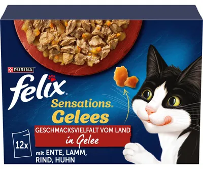 Productafbeelding van FELIX Sensations Geleé, natvoer voor katten. Diverse smaken, afkomstig van natuurlijke ingrediënten. 12 porties
