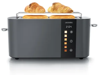Image de Arendo Grille-pain 2 tranches, Grille-pain à fentes longues, Fente longue, Acier inoxydable, 1000W, Écran avec indication du temps restant, Support à petits pains, Fonction dégivrage, Boîtier thermo-isolant, Écran tactile, Cool Grey
