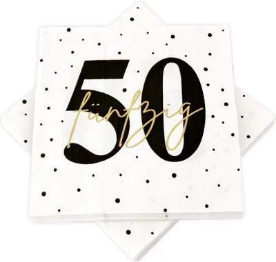 Produktbild von 20 Servietten zum 50. Geburtstag 33 x 33 cm - weiß schwarz gold