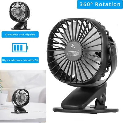 Produktbild von Mini USB Clip Ventilator 360° Wiederaufladbare Akku Tischventilator Leise Fan Schwarz