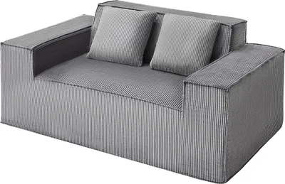 Image de VEVOR Canapé Loveseat Canapé deux places (160 cm de large), petit canapé moderne en velours côtelé avec ressorts ensachés & coussin moelleux pour chambre à coucher bureau appartement, pas de montage nécessaire, gris