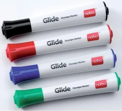 Obrázek produktu pro Nobo Glide Whiteboard Pens, 4 kusů, Různé barvy, Jemný hrot, 1 mm, 70 g