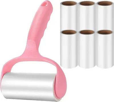 Produktbild von 360 Blätter Extra Klebrig Fusselrolle mit 6 Ersatzrollen, Fusselroller für Kleidung Sofa Bett Teppich Tierhaare Katzenhaare Hundehaare Staub Fussel