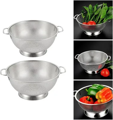 Produktbild von 2 Edelstahl-Abtropfkörbe mit Gemüsesieb und Siebschale zum Waschen von Obst und Nudeln in der Küche