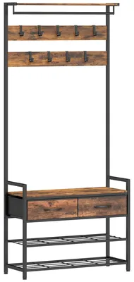 Immagine prodotto di Appendiabiti con contenitore per scarpe e ganci | Colore: Marrone rustico | Dimensioni: 80x30x181,5 cm