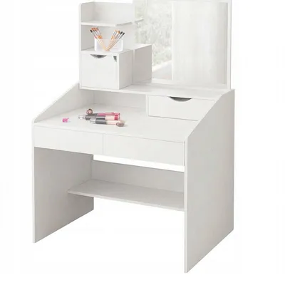 Produktbild von Schminktisch mit Spiegel Schublade 3 Ablagen Make-up Schlafzimmer Kosmetiktisch Frisiertisch Schminkkommode Holz Weiß