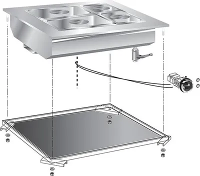 Produktbild von Elektrische Einbau-Bainmarie aus Edelstahl, 600 mm breit, Temperaturbereich 30-90°C