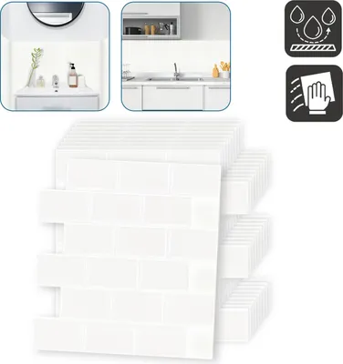 Produktbild von LZQ 3D Fliesenaufkleber 10 Stück Selbstklebende Fliesensticker 30,5x30,5cm DIY Fliesenfolie Wandaufkleber für Bad und Küche Deko, Glänzendes Weiß