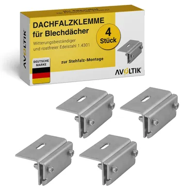 Produktbild von 4er Set Dachfalzklemme Stehfalzdach Edelstahl Montage Dach Befestigung Solar
