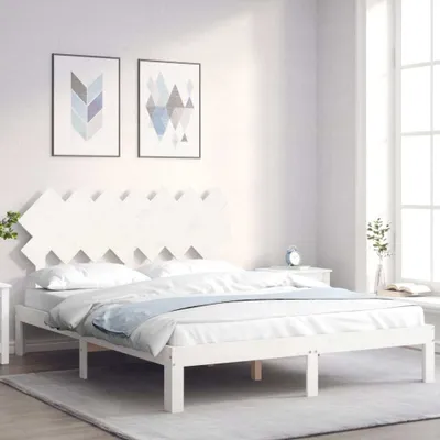 Produktbild von Design Möbel Massivholzbett mit Kopfteil Weiß 140x200 cm - 2024 Neu