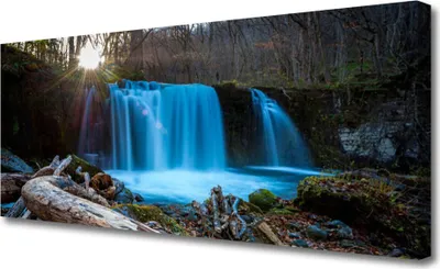 Produktbild von Tulup Leinwand-Bilder 125x50 Wandbild Canvas Kunstdruck Sonne Wald Wasserfall Natur